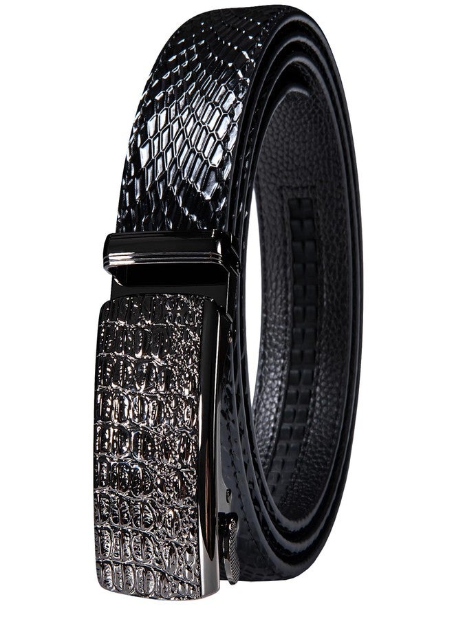 Dubulle Genuine Leather Mens Ratchet Belt Removable Buckle Designer Automatic Buckle Luxury Business Sliding Belt, Golden Rhinestone Crown, Adjustable from 24" to 38" Waist - Image 1