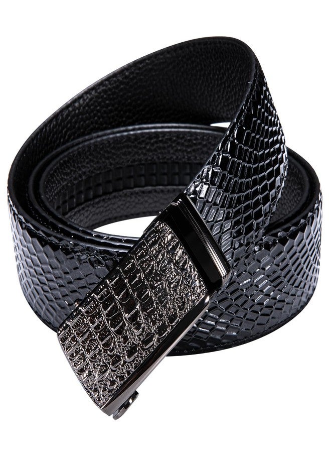 Dubulle Genuine Leather Mens Ratchet Belt Removable Buckle Designer Automatic Buckle Luxury Business Sliding Belt, Golden Rhinestone Crown, Adjustable from 24" to 38" Waist - Image 2