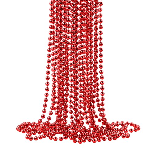 ZZYFGH 12 Pcs Red Bead Necklaces 33 Metallic Red Bead Necklace Bulk Valentine Necklace Mardi for Valentines Wedding Birthday Mardi Gras Decorations - Image 1