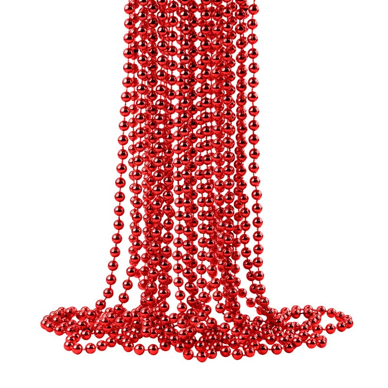 ZZYFGH 12 Pcs Red Bead Necklaces 33 Metallic Red Bead Necklace Bulk Valentine Necklace Mardi for Valentines Wedding Birthday Mardi Gras Decorations - Image 2