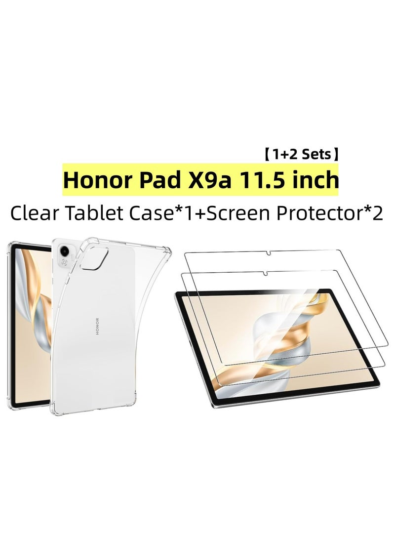 [1+2 Sets] For Honor Pad X9a 11.5 inch Tablet Case & Screen Protector Soft Silicone Shock Absorption Protective Cover 9H Tempered Glass Film HD Clear Scratch Resistant Bubble-Free Easy Installation  - Image 1