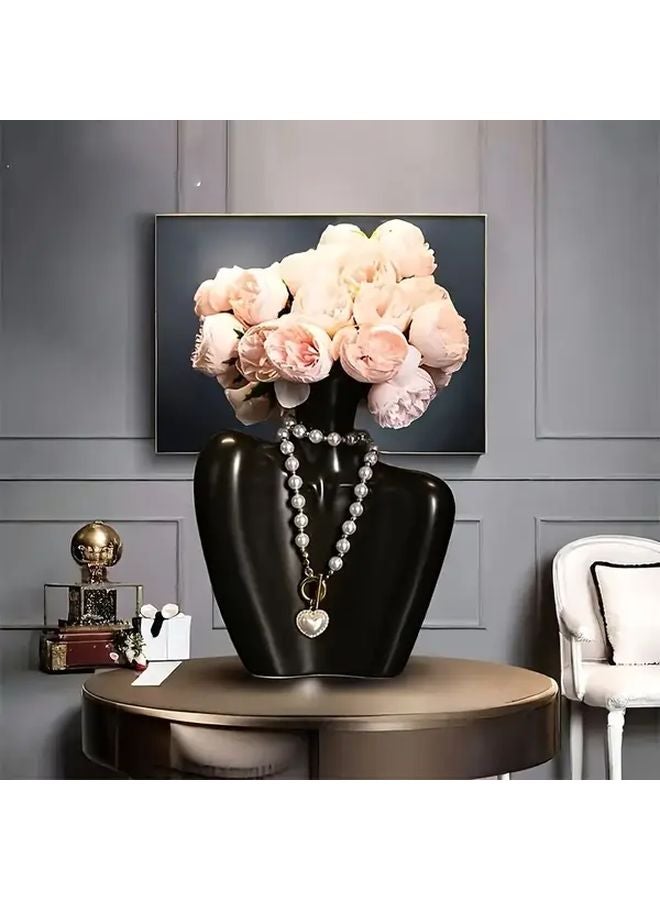 Black White Bohemian Plastic Vase Cylindrical Female Figure Flower Vase Durable Tabletop Centerpiece - Image 1