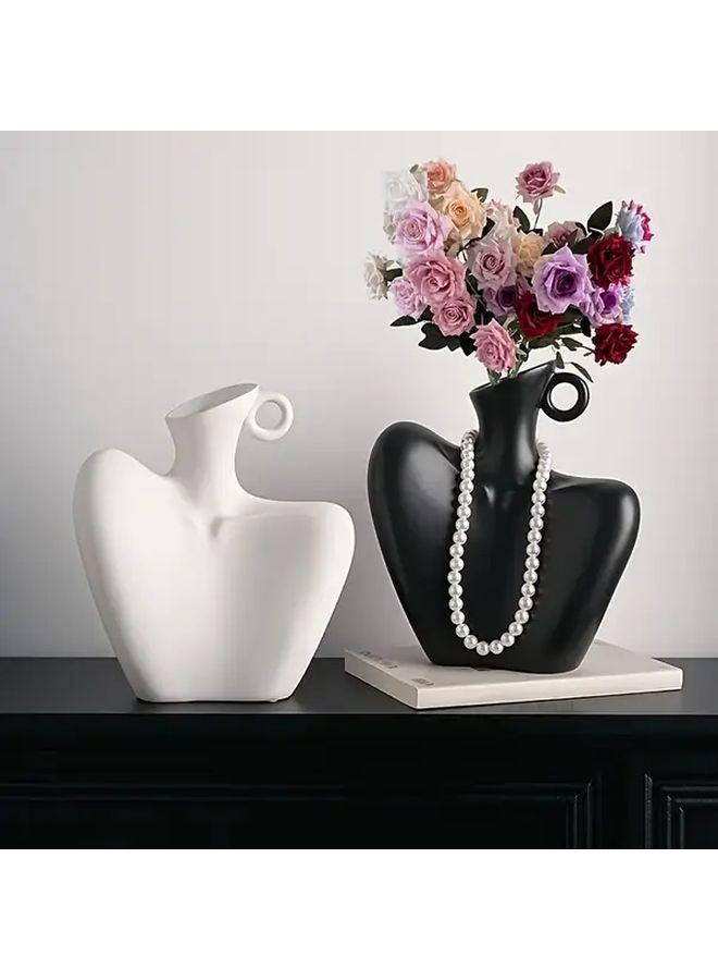 Black White Bohemian Plastic Vase Cylindrical Female Figure Flower Vase Durable Tabletop Centerpiece - Image 2