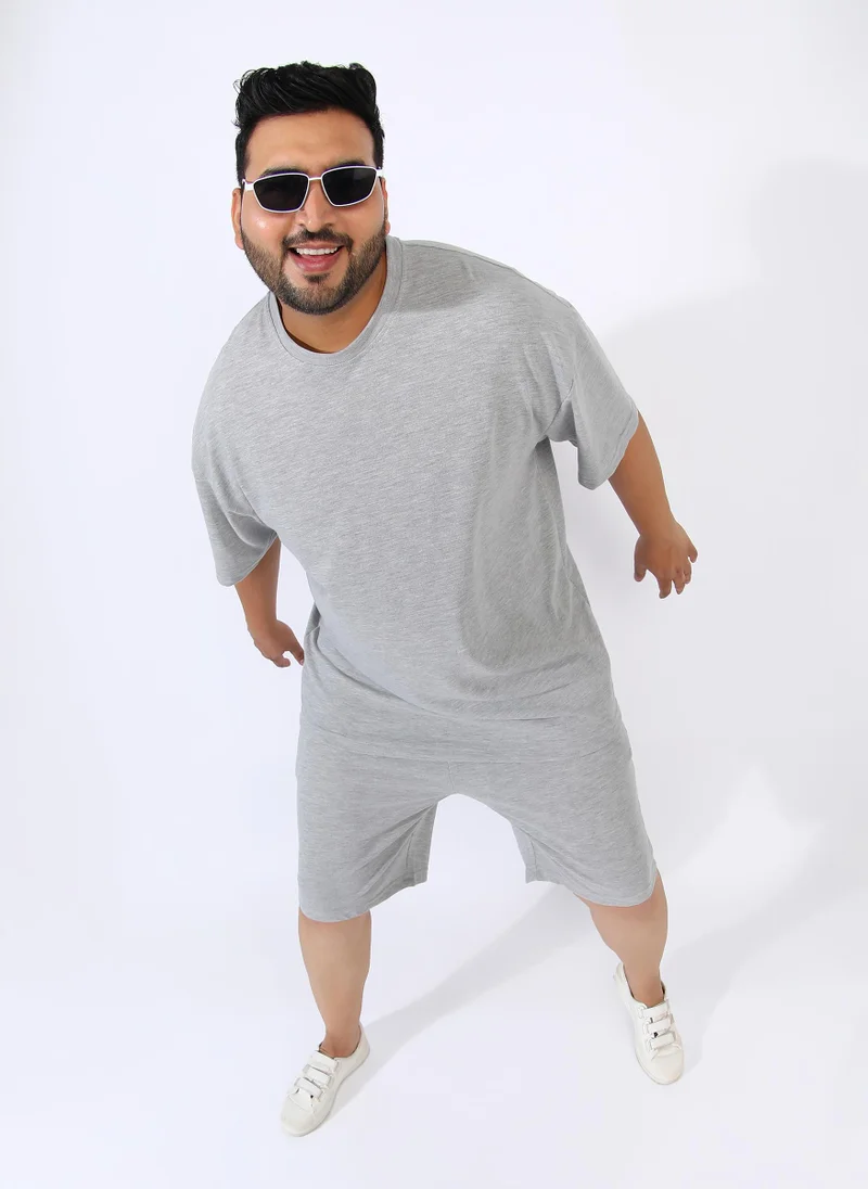 Instafab Plus Men's Light Grey Solid Co-Ord Set