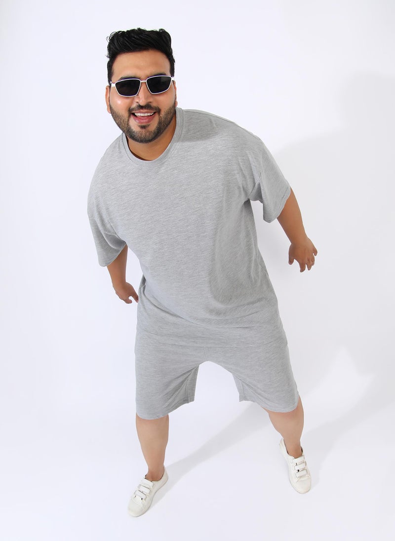 Instafab Plus - Men's Light Grey Solid Co-Ord Set - Image 1