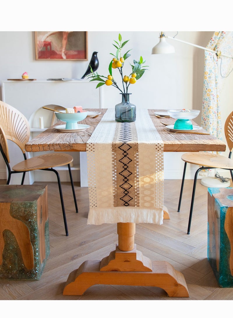 Felt Table Runner Natural Jute Splicing Bohemian Style Table Runners With Tassels Dining Wedding Home Table Decoration 30x183CM - Image 2
