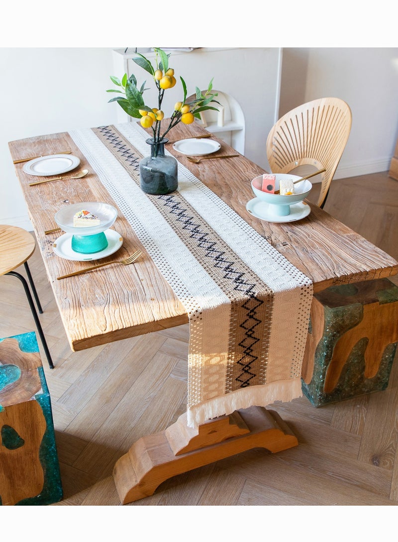 Felt Table Runner Natural Jute Splicing Bohemian Style Table Runners With Tassels Dining Wedding Home Table Decoration 30x183CM - Image 1