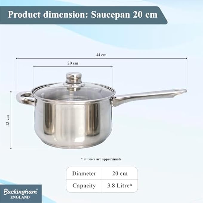 Buckingham Stainless Steel Induction Deep Saucepan With Glass Lid Cooking Pot 20 Cm70612 - Image 3