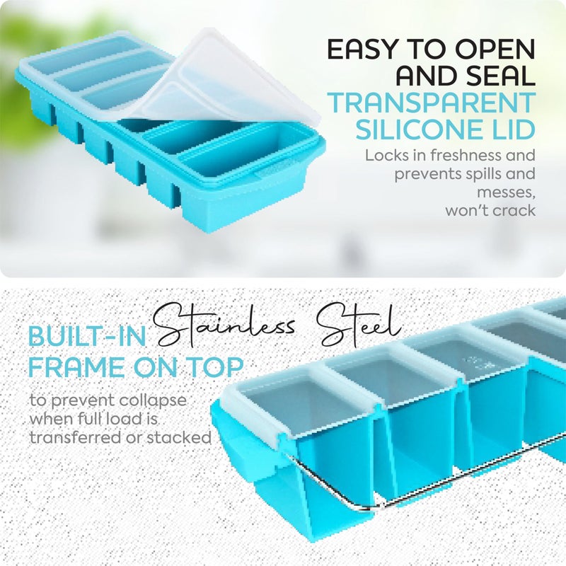 Xomoo Silicone Freezer Tray With Lid - Soup Freezer Container Molds Set Makes 2-Cup & 1-Cup 1/2-cup Portions Cubes Perfect for preparing meals in different Portion Sizes Oven & Dishwasher-Safe - Image 5