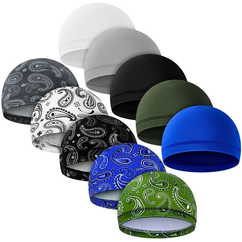 Tarpop 10 Pcs Men Skull Caps Cooling Welding Hard Helmet Liner Cycling Skull Caps Wicking Beanie Do Rag Head Wrap for Men(Paisley Style) - Image 1
