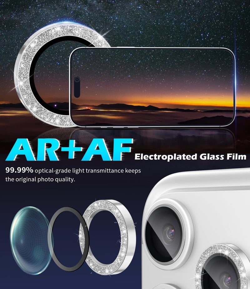imluckies Camera Lens Protector for iPhone 17 Pro/iPhone 17 Pro Max, AR+AF Tempered Glass & 9H Hardness Shatterproof, HD Clear Metal Sparkle Lens Cover with Installation Tray 2025, Bling Sliver - Image 4
