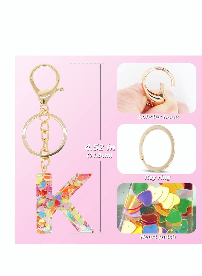 Zikra Tassel Key Ring and Letter Keychain, 2pcs Boho Key Ring Bag Pendant Hand-woven Retro Volcanic Stone Keychain Pendant for Purse Handbags Women Girl, Alphabet Heart Sequin Keychain (Random Color) - Image 3