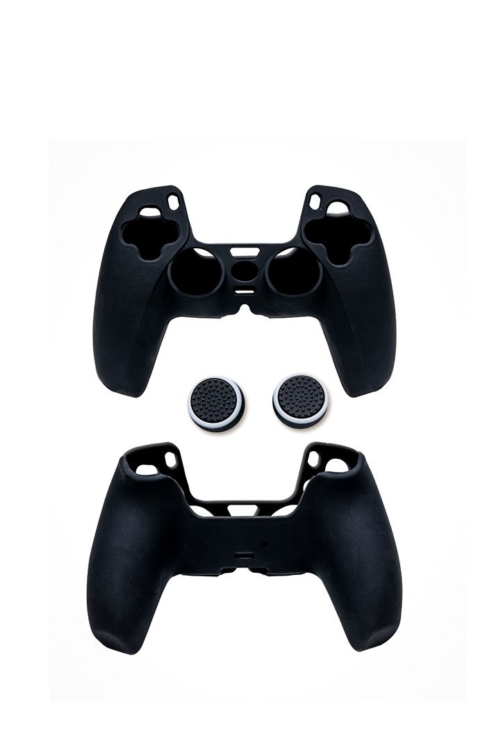 SMARTTECH غطاء سيليكون لوحدة تحكم PS5 DualSense - جراب مضاد للانزلاق ومضاد للخدش مع أغطية عصا التحكم باللون الأسود - Image 1