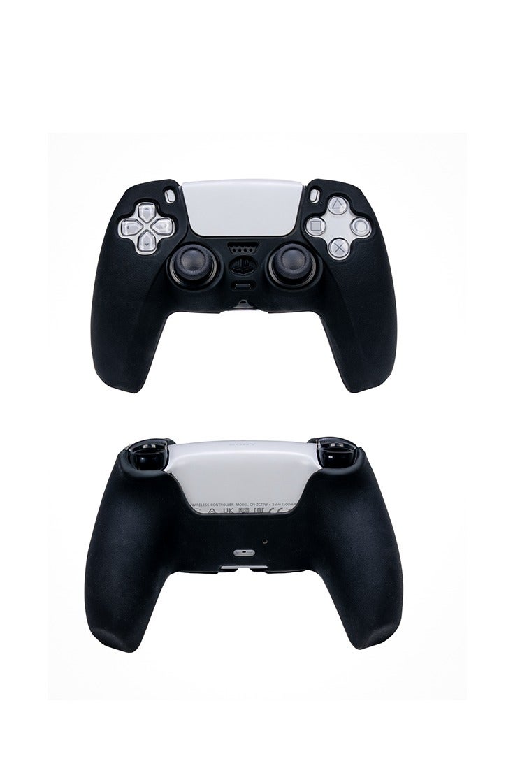 SMARTTECH غطاء سيليكون لوحدة تحكم PS5 DualSense - جراب مضاد للانزلاق ومضاد للخدش مع أغطية عصا التحكم باللون الأسود - Image 2