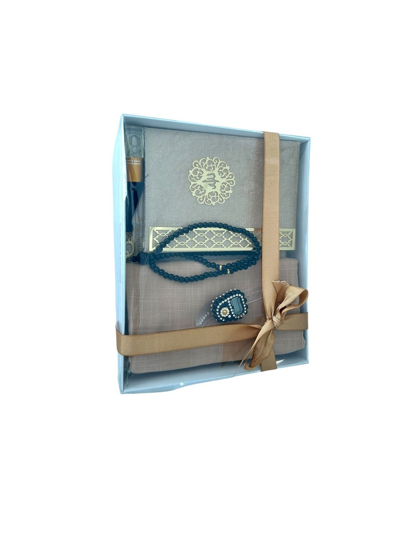 Generic Sajadati Deluxe Muslim Prayer Gift Set – Holy Quran, Premium Salah Mat, Head Scarf, Tasbih Beads & Digital Counter, Oud Oil – Elegant Amber Islamic Gift for Ramadan, Eid & Special Occasions  - Image 4