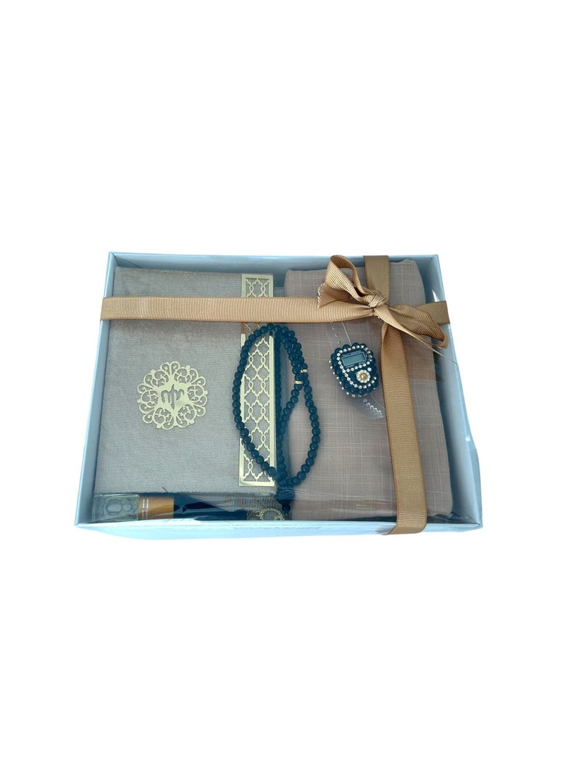 Generic Sajadati Deluxe Muslim Prayer Gift Set – Holy Quran, Premium Salah Mat, Head Scarf, Tasbih Beads & Digital Counter, Oud Oil – Elegant Amber Islamic Gift for Ramadan, Eid & Special Occasions  - Image 3