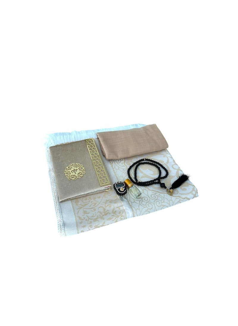 Generic Sajadati Deluxe Muslim Prayer Gift Set – Holy Quran, Premium Salah Mat, Head Scarf, Tasbih Beads & Digital Counter, Oud Oil – Elegant Amber Islamic Gift for Ramadan, Eid & Special Occasions  - Image 5