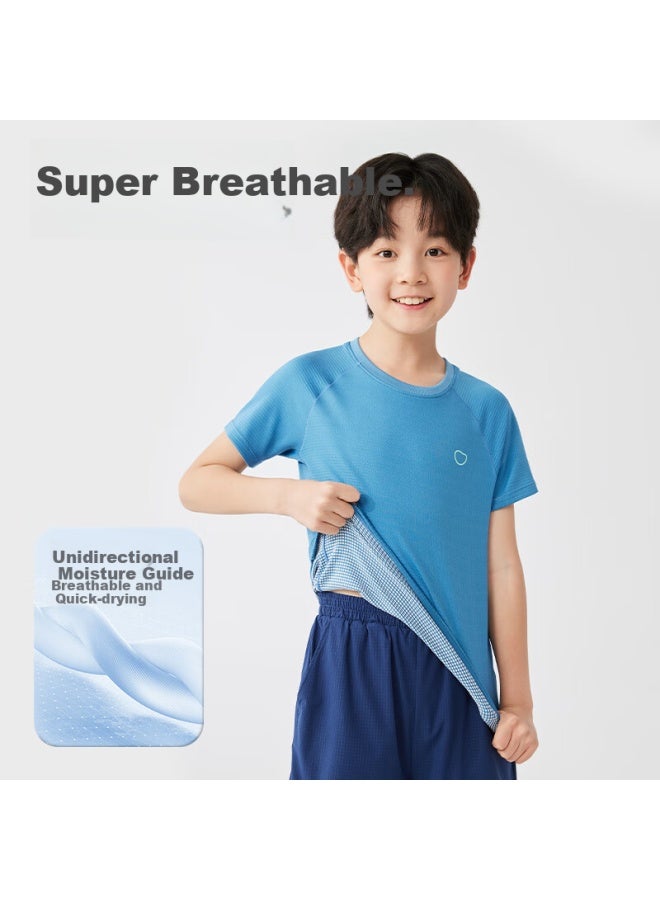 Potatokids Unidirectional Moisture-wicking Children's Short Sleeve T-shirt Thin Style Boys Girls Sports Quick-drying T-shirt Atlantic Blue 130 - Image 2