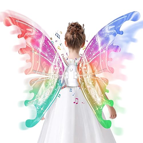 maysida Electric Fairy Wings for Girls, Light Up Moving Butterfly Wings with LED Lights and Music, Toy for Kids as Halloween Valentine Birthday Christmas Party Costume Princess Cosplay Dress Up Gift - Image 1