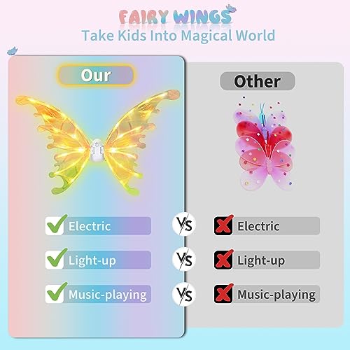 maysida Electric Fairy Wings for Girls, Light Up Moving Butterfly Wings with LED Lights and Music, Toy for Kids as Halloween Valentine Birthday Christmas Party Costume Princess Cosplay Dress Up Gift - Image 4