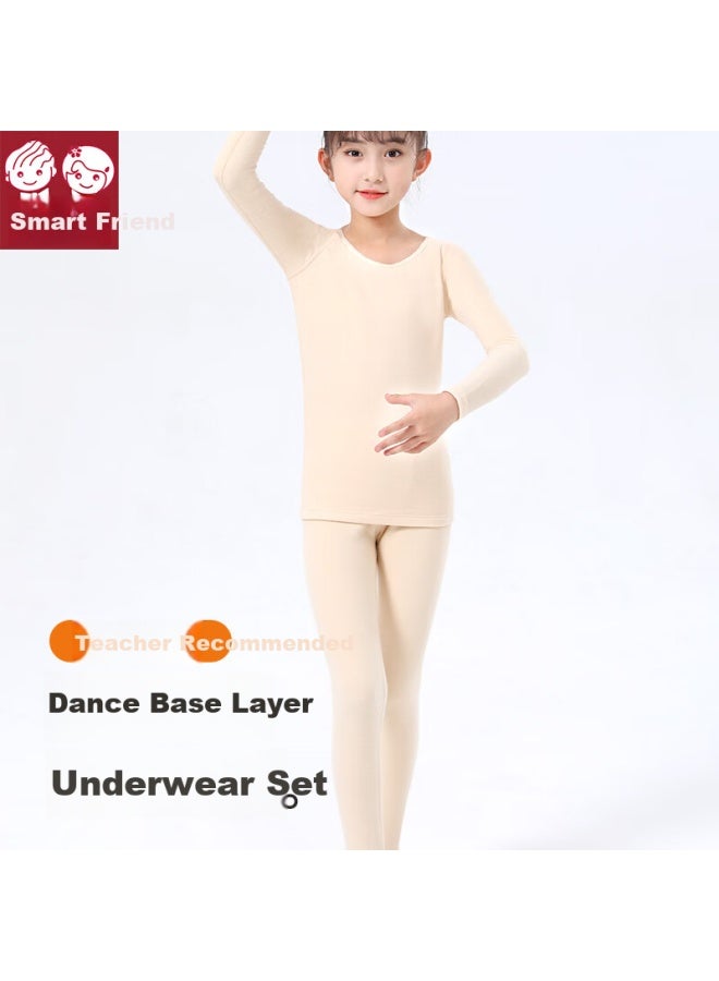 Zhiyouban Children's Dance Underwear Set Girls Spring Autumn Nude Invisible Dancewear Skin Color Warm Base Shirt For Autumn And Winter