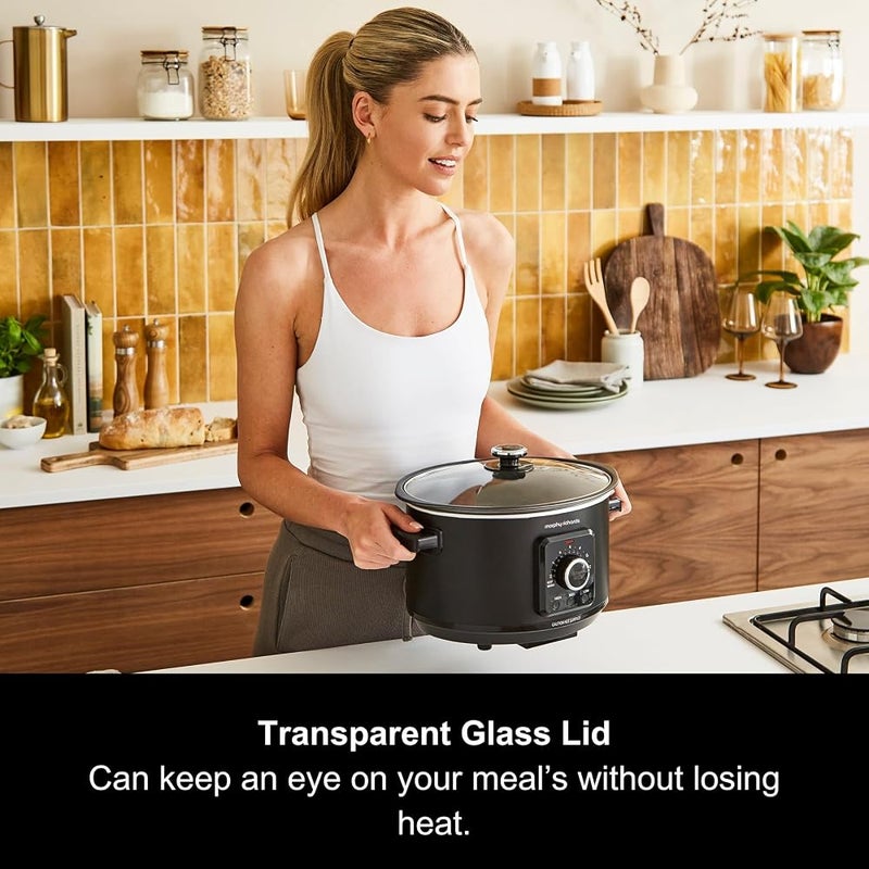 مورفي ريتشاردز قدر الطهي البطيء Morphy Richards سعة 3.5 لتر، تعديلات حرارة أوتوماتيكية، وضع الحفاظ على الدفء، مقاوم للمواقد، مؤشر للعد التنازلي، صالح للغسيل في الغسالة، لون أسود مات، رقم المنتج: 460021 - Image 4