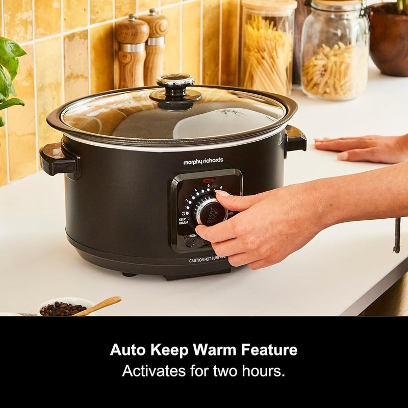 مورفي ريتشاردز قدر الطهي البطيء Morphy Richards سعة 3.5 لتر، تعديلات حرارة أوتوماتيكية، وضع الحفاظ على الدفء، مقاوم للمواقد، مؤشر للعد التنازلي، صالح للغسيل في الغسالة، لون أسود مات، رقم المنتج: 460021 - Image 5