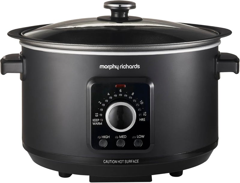 مورفي ريتشاردز قدر الطهي البطيء Morphy Richards سعة 3.5 لتر، تعديلات حرارة أوتوماتيكية، وضع الحفاظ على الدفء، مقاوم للمواقد، مؤشر للعد التنازلي، صالح للغسيل في الغسالة، لون أسود مات، رقم المنتج: 460021 - Image 1