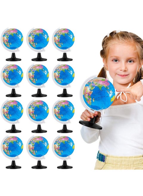 12 Pcs World Globe For Kids Learning 3.4 Inches Mini Rotating World Map Globes Educational Globes With Stand Kids Globe Desk Classroom Decorative Globe For Kids Geography Table Decor Blue