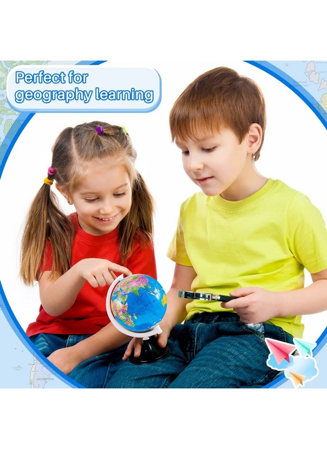 12 Pcs World Globe For Kids Learning 3.4 Inches Mini Rotating World Map Globes Educational Globes With Stand Kids Globe Desk Classroom Decorative Globe For Kids Geography Table Decor Blue