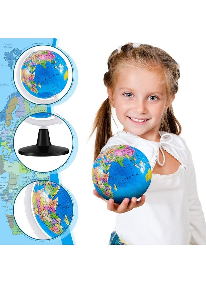 12 Pcs World Globe For Kids Learning 3.4 Inches Mini Rotating World Map Globes Educational Globes With Stand Kids Globe Desk Classroom Decorative Globe For Kids Geography Table Decor Blue