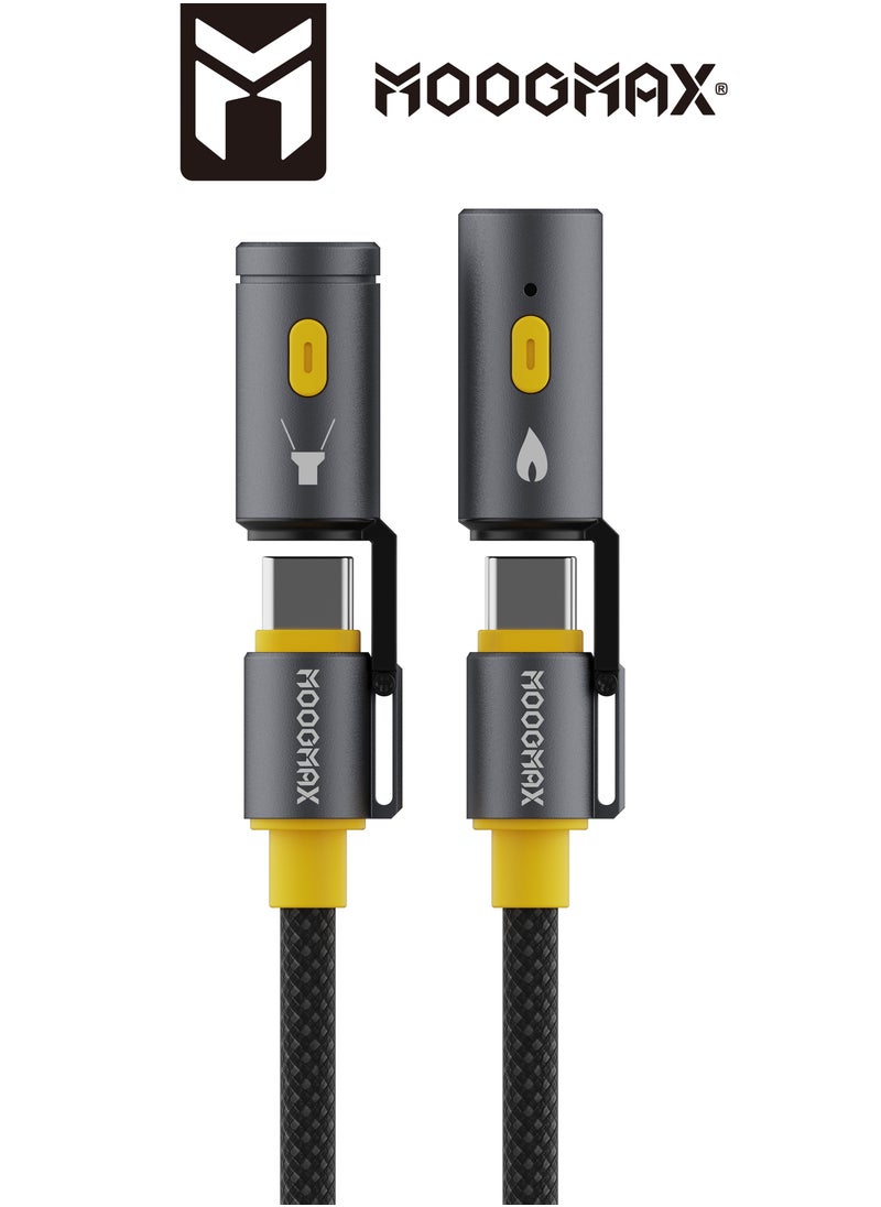 MOOGMAX - 1M Type-C data and charging cable made of non-cutting fabric with a charging power of up to 60W and data transfer of 480 Mbps, equipped with lighting and an electric lighter that works when the cable is connected to a power source, suitable for camping, compatible with iPhone 15 and 16, Samsung and other phones that support Type-C - Image 1