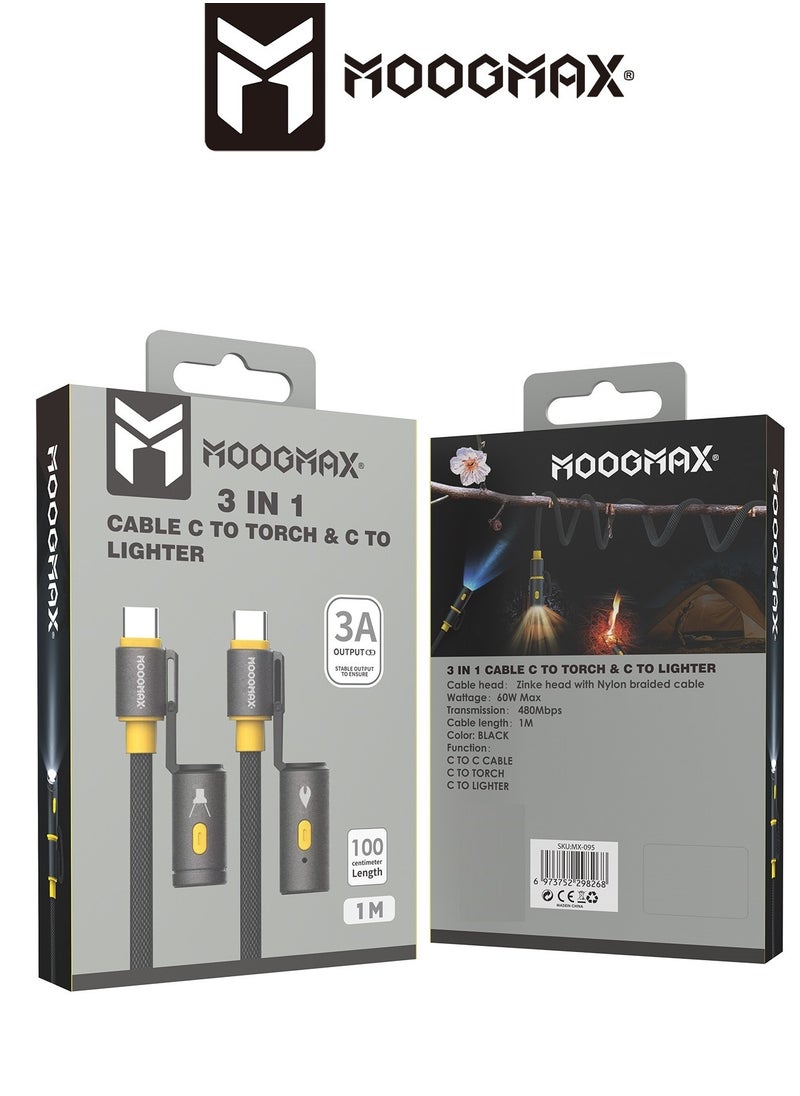 MOOGMAX - 1M Type-C data and charging cable made of non-cutting fabric with a charging power of up to 60W and data transfer of 480 Mbps, equipped with lighting and an electric lighter that works when the cable is connected to a power source, suitable for camping, compatible with iPhone 15 and 16, Samsung and other phones that support Type-C - Image 1