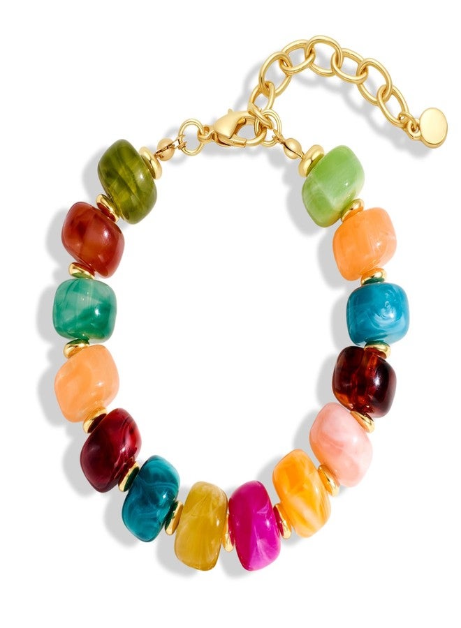 HolidayQbee Beaded Bracelets for Women Dainty Chunky Bracelet Coloful Beaded Boho Summer Bracelet Fashion Trendy Stone Beads Bracelet Beach Jewelry Gifts - Image 1