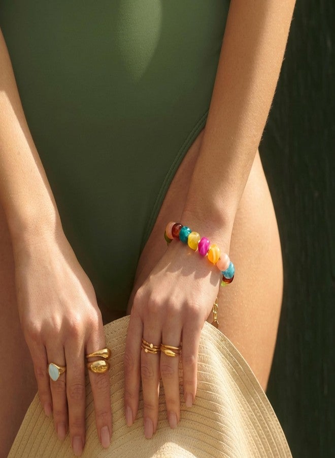 HolidayQbee Beaded Bracelets for Women Dainty Chunky Bracelet Coloful Beaded Boho Summer Bracelet Fashion Trendy Stone Beads Bracelet Beach Jewelry Gifts - Image 4