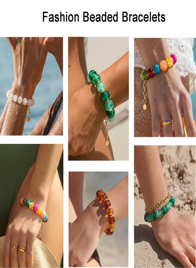 HolidayQbee Beaded Bracelets for Women Dainty Chunky Bracelet Coloful Beaded Boho Summer Bracelet Fashion Trendy Stone Beads Bracelet Beach Jewelry Gifts - Image 3