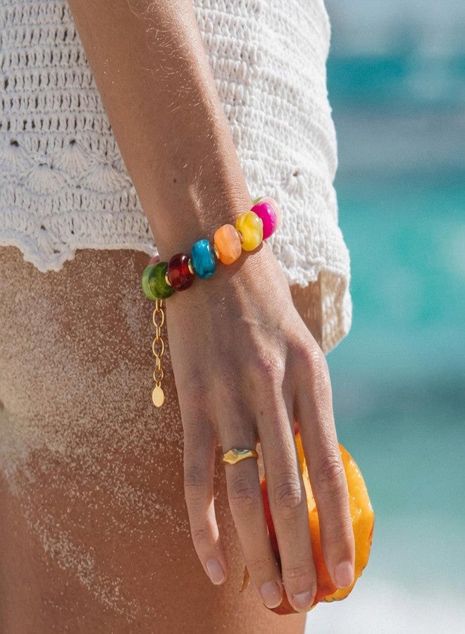 HolidayQbee Beaded Bracelets for Women Dainty Chunky Bracelet Coloful Beaded Boho Summer Bracelet Fashion Trendy Stone Beads Bracelet Beach Jewelry Gifts - Image 2