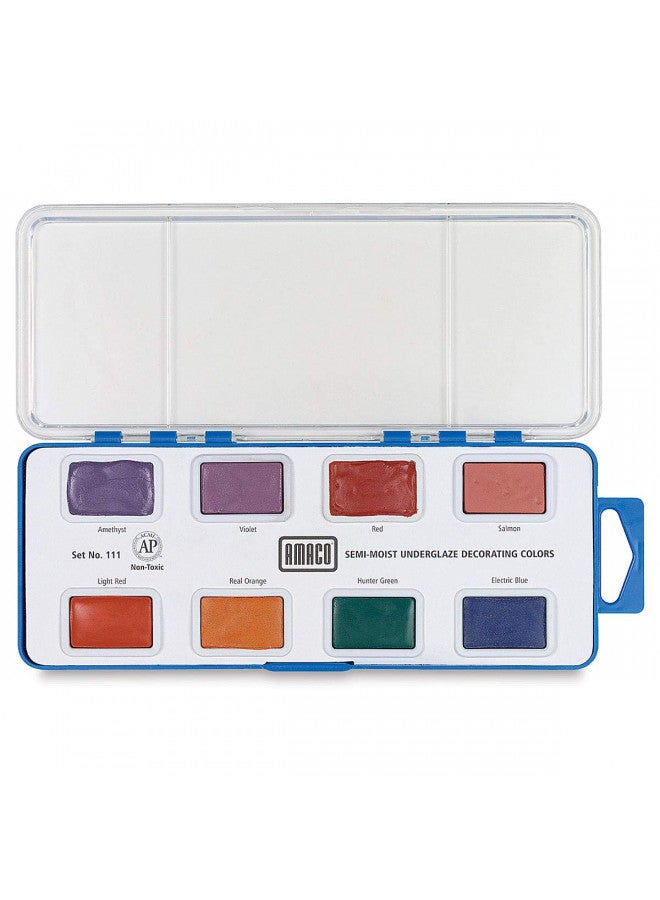 AMACO Semi-Moist Underglaze Set D, 1-1/2 Ounce, Assorted Colors, 8 Color Pan