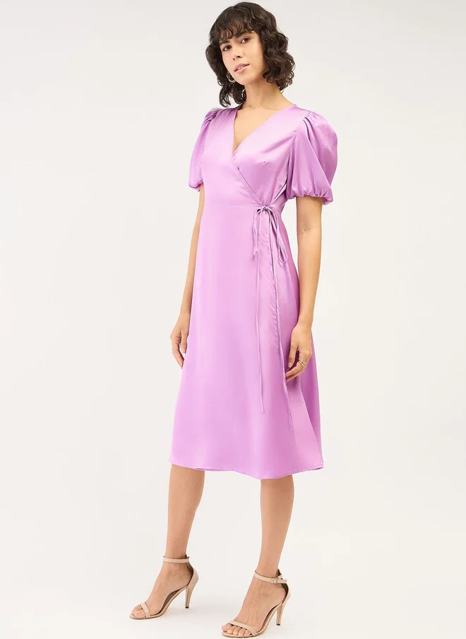 Salt Attire SALT ATTIRE Puff Sleeve Crepe Midi Dress