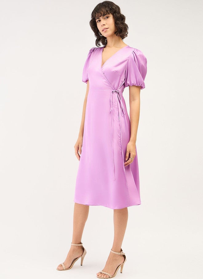 SALT ATTIRE Puff Sleeve Crepe Midi Dress - Image 2