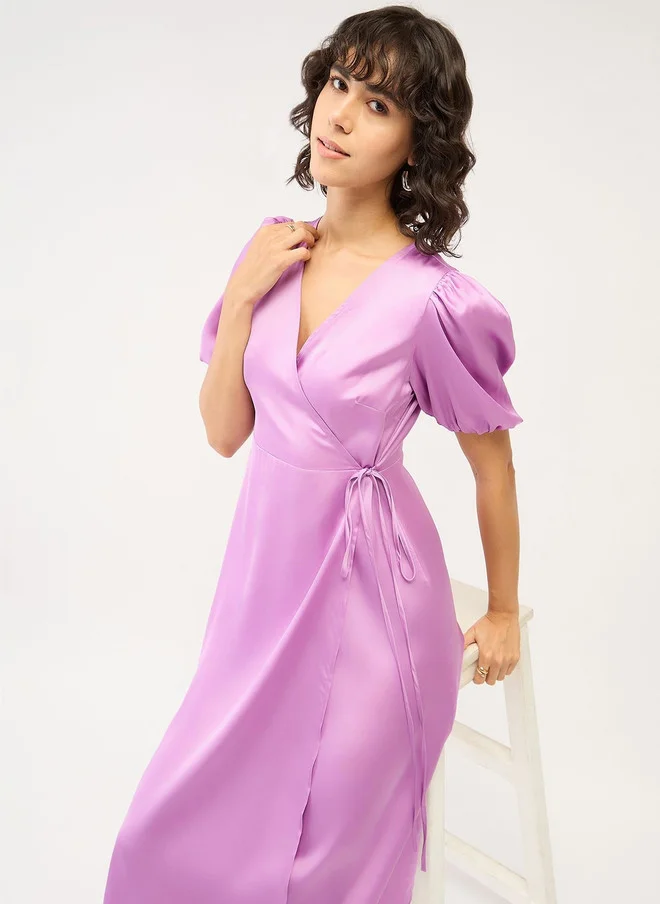 Salt Attire SALT ATTIRE Puff Sleeve Crepe Midi Dress