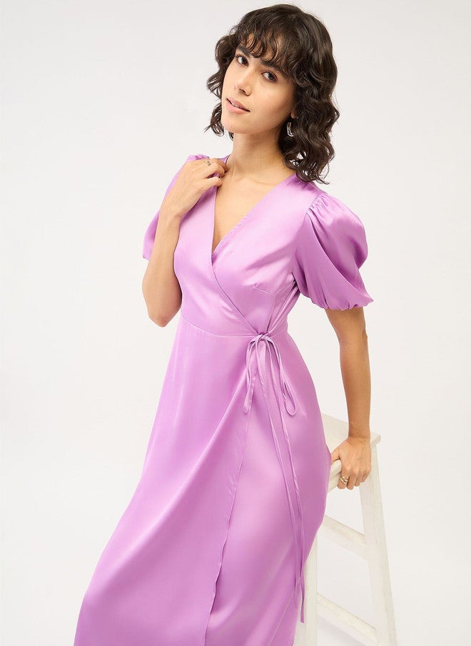 SALT ATTIRE Puff Sleeve Crepe Midi Dress - Image 1