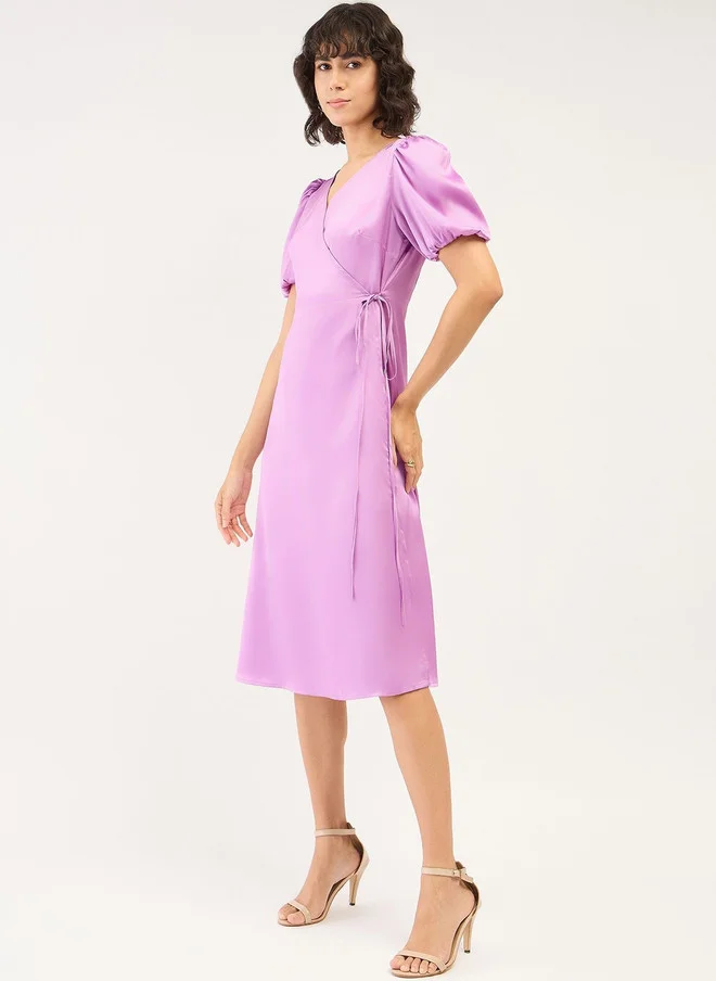Salt Attire  SALT ATTIRE Puff Sleeve Crepe Midi Dress for Women | Best Price UAE