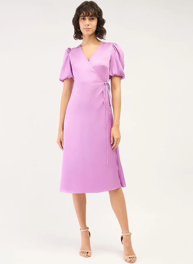 Salt Attire  SALT ATTIRE Puff Sleeve Crepe Midi Dress for Women | Best Price UAE