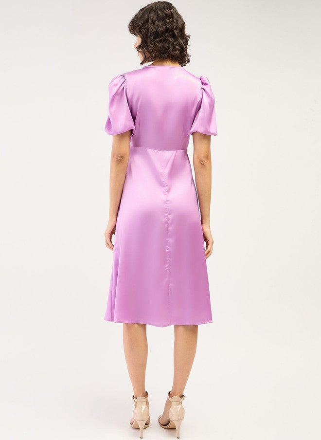 SALT ATTIRE Puff Sleeve Crepe Midi Dress - Image 5