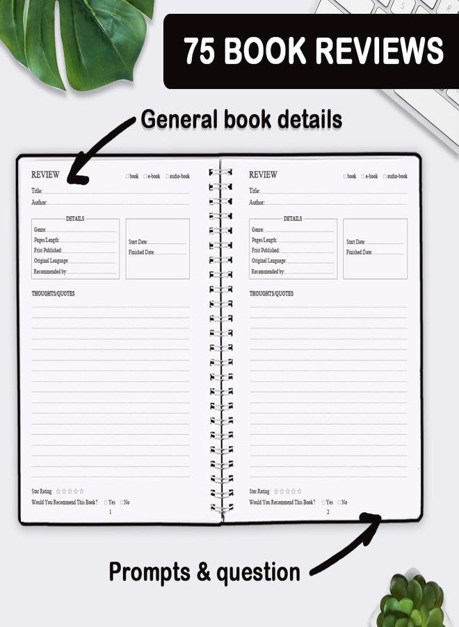 Getvow Reading Journal - Review and Track Your Reading Progress with 72 Book Reviews - Book Journal Reading Log Journal with Back Pocket, 5.8" x 8.3", Black - Image 3