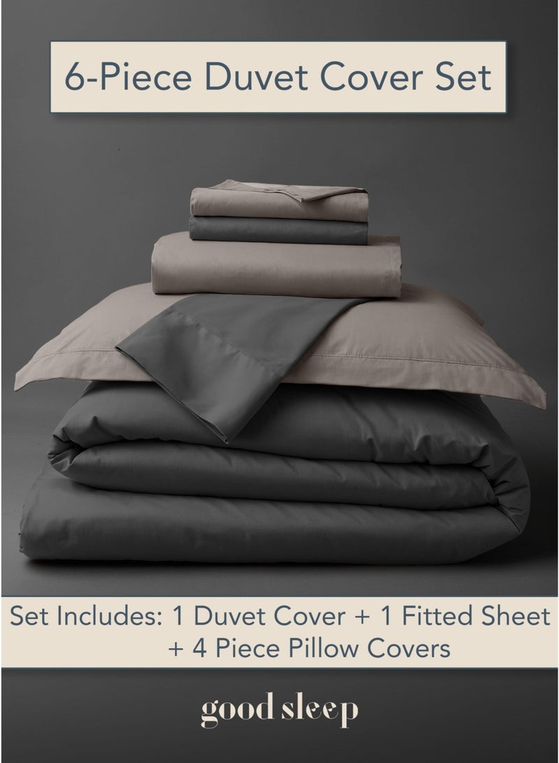 Good Sleep Premium Dual Colour Duvet Set – 6-Piece Grey | King Size 220x240 cm | Ultra-Soft, Wrinkle-Resistant & Made in Dubai | Includes Duvet Cover, Fitted Sheet & 4 Pillowcases - Image 2