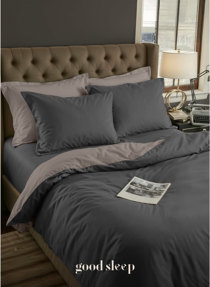 نوم جيد طقم غطاء لحاف قابل للعكس 6 قطع – رمادي بلونين | مناسب لأسرة كينغ وكوين | طقم ملاءات سرير مع ملاءة مطاطية وأغطية وسائد | فائق النعومة ومقاوم للتجاعيد | صنع في دبي - Image 1