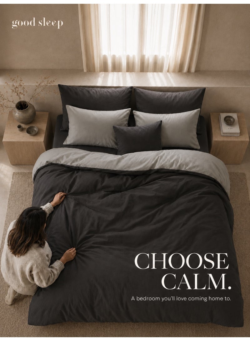 Good Sleep King Size Duvet Cover Set | 6 Piece Reversible | 220x240 cm | Grey Dual-Tone | Duvet Cover with Deep-Pocket Fitted Sheet & 4 Pillowcases | Ultra-Soft, Wrinkle-Free | Made in Dubai - Image 1
