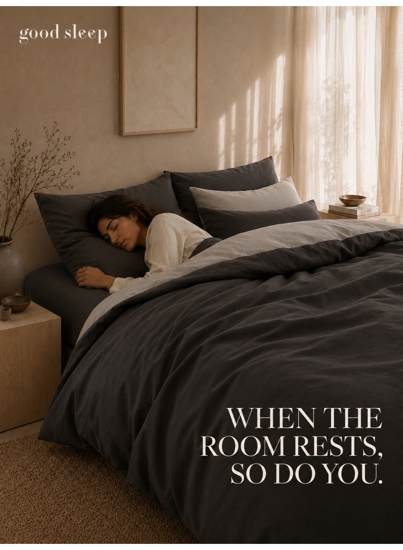 Good Sleep King Size Duvet Cover Set | 6 Piece Reversible | 220x240 cm | Grey Dual-Tone | Duvet Cover with Deep-Pocket Fitted Sheet & 4 Pillowcases | Ultra-Soft, Wrinkle-Free | Made in Dubai - Image 3